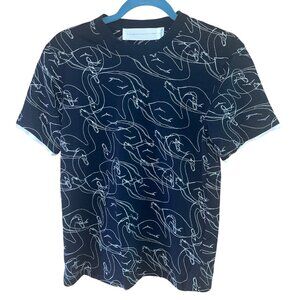 Victoria Beckham Womens Tee Shirt Size Small Black Scribble Swan Embroidered
